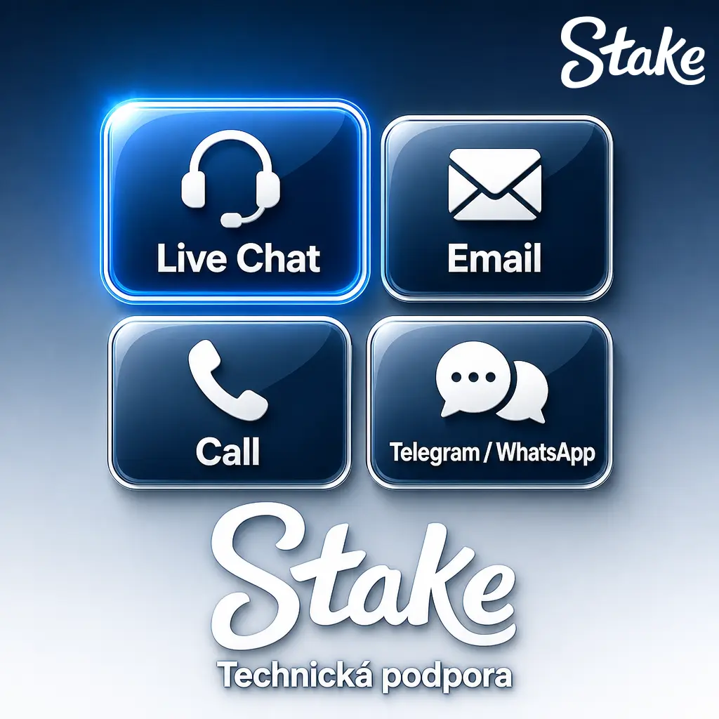 Technická podpora Stake.com řeší chyby přihlášení, her a plateb přes live chat a e-mail support@stake.com